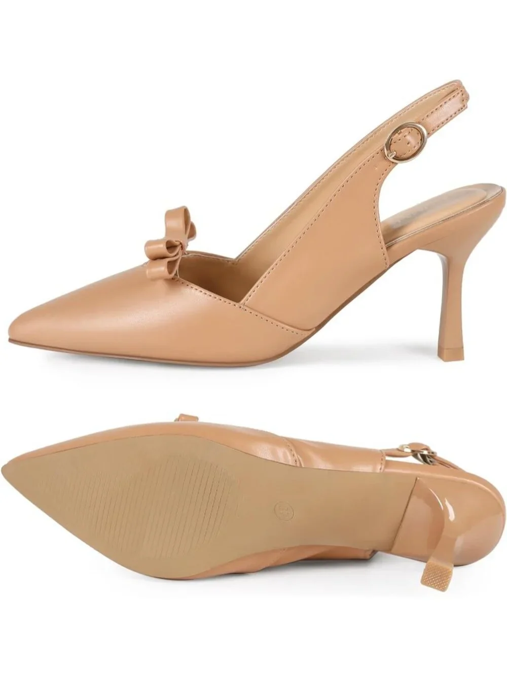 Women's Khaki Comfortable Slingback Closed Pointed Toe 3 inch Kitten Heels Pumps